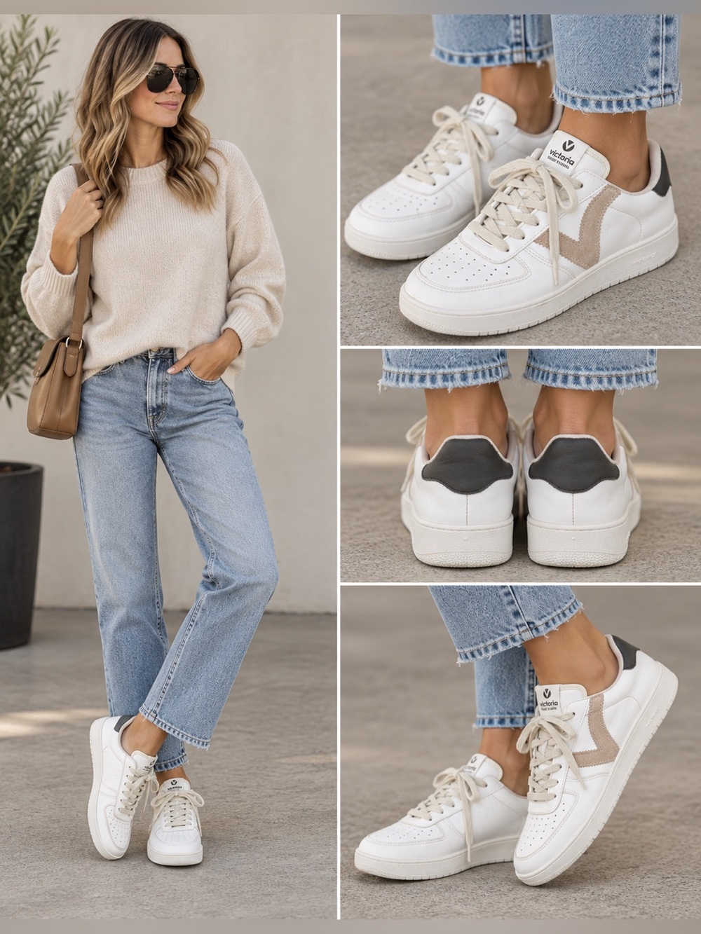 VICTORIA MADRID LEATHER & SPLIT LEATHER Sneakers Tan/ White/ Blue
Size 7